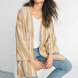 Eileen Fisher Organic-Cotton Striped Reed Oversized Kimono Jacket‎ Sz XS